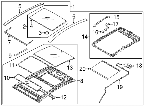 2017 Kia K900 Sunroof Rear Panoramaroof Glass Assembly Diagram for 816163T510