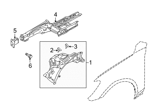 2016 Hyundai Equus Structural Components & Rails Bracket Assembly-Fender Mounting Upper Front Diagram for 64495-3N000