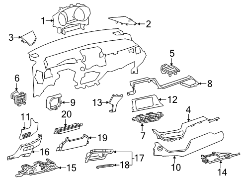 2019 Toyota C-HR Cluster & Switches, Instrument Panel Trim Molding Diagram for 55012-10020-B0