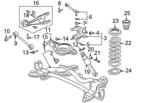 2000 Honda Odyssey Suspension Components, Lower Control Arm, Upper Control Arm, Stabilizer Bar Bearing Assembly, Rear Hub Unit Diagram for 42200-S0X-A52