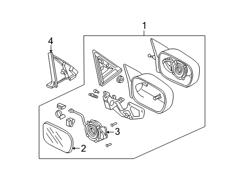 1999 Acura TL Outside Mirrors Mirror Assembly, Driver Side Door (Taffeta White) (Heated) Diagram for 76250-S0K-A11ZD
