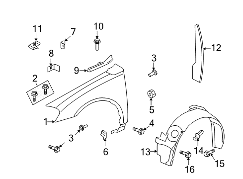 2014 Chevrolet Impala Limited Fender & Components Fender Upper Bolt Diagram for 11513714