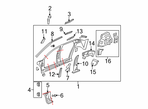 2011 Cadillac DTS Uniside Inner Reinforcement Diagram for 15787127