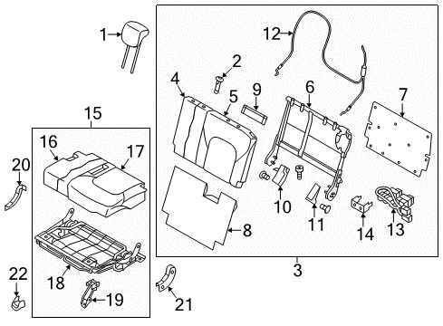 2019 Nissan Armada Third Row Seats Cushion Assy-3rd Seat, LH Diagram for 89350-5ZU1B