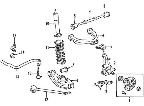 2003 Toyota Tacoma Front Suspension Components, Lower Control Arm, Upper Control Arm, Stabilizer Bar Stabilizer Bar Diagram for 48811-AD040