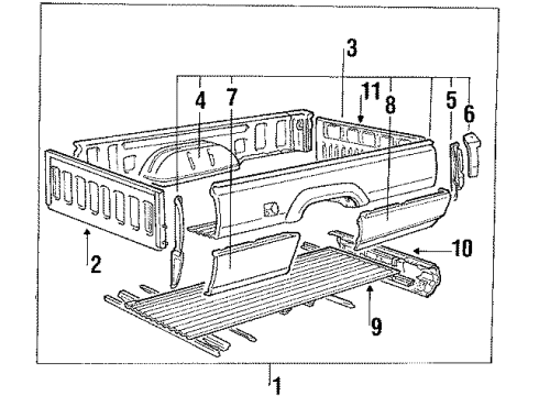 1990 Dodge Ram 50 Pickup Box Assembly, Front & Side Panels, Tail Gate, Floor Handle-LHGATE DUMPER & Others Diagram for MB331061