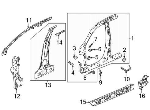 2022 Acura MDX Inner Structure - Pillars Extension A Left, Front Pillar Up Diagram for 63551-TYA-305ZZ
