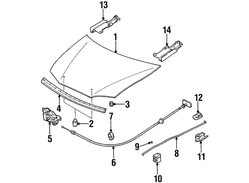 2000 Kia Sephia Hood & Components Clip Diagram for K992790807