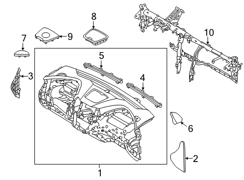 2015 Hyundai Santa Fe Sport Cluster & Switches, Instrument Panel Cover Assembly-Crash Pad Main Side, LH Diagram for 84765-4Z000-NBC