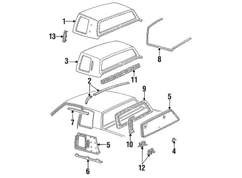 1992 Cadillac Fleetwood Exterior Trim - Roof Clip-Molding Garnish B/Window Upper Diagram for 20570945