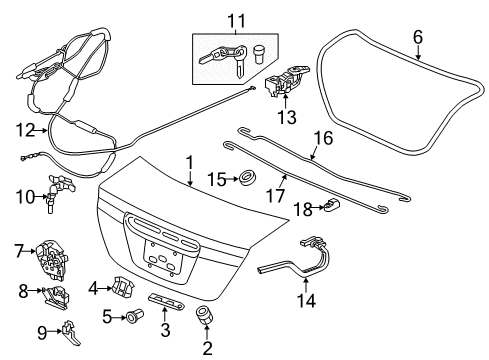 2012 Honda Civic Trunk Lock Assembly, Trunk Lid Diagram for 74850-TS8-A01