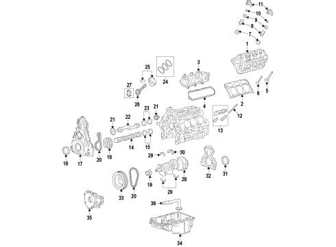 2014 GMC Sierra 1500 Engine Parts, Mounts, Cylinder Head & Valves, Camshaft & Timing, Variable Valve Timing, Oil Pan, Oil Pump, Balance Shafts, Crankshaft & Bearings, Pistons, Rings & Bearings Camshaft Gear Diagram for 12630091