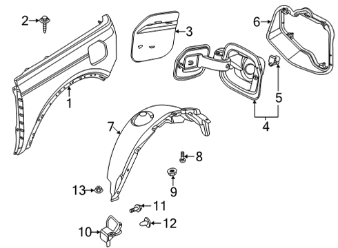 2021 Ford Bronco Quarter Panel & Components Front Deflector Nut Diagram for -W721345-S439