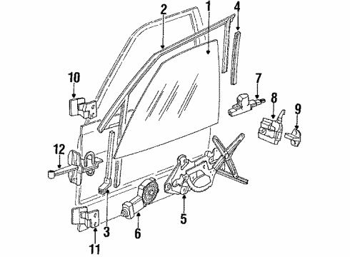 1993 BMW M5 Front Door - Glass & Hardware Guide Rail Front Left Diagram for 51321944525