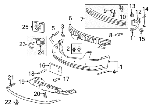 2007 Cadillac DTS Front Bumper Park Sensor Housing Diagram for 25772909