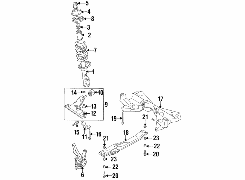 1995 Eagle Summit Front Suspension Components, Lower Control Arm, Stabilizer Bar Washer-Front Axle CROSSMEMBER Diagram for MB844447