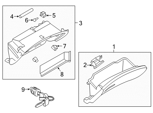 2021 INFINITI Q50 Glove Box Striker-Glove Box Lid Diagram for 68641-4GF0A