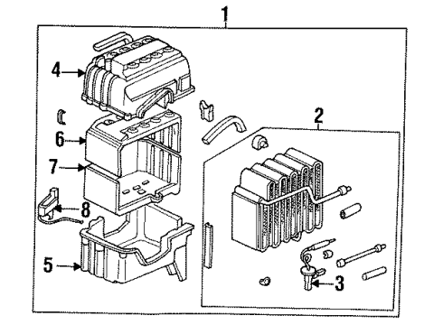 1992 Acura Integra A/C Evaporator Components Thermostat, Air Conditioner Diagram for 80430-SK7-A11