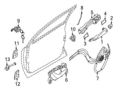 2021 Nissan Rogue Sport Front Door Outside Handle Grip Diagram for 80640-6MA1B
