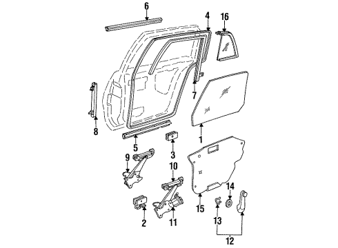 1997 Buick Skylark Rear Door - Glass & Hardware Weatherstrip Asm-Rear Side Door <Use 1C5K Diagram for 22654770