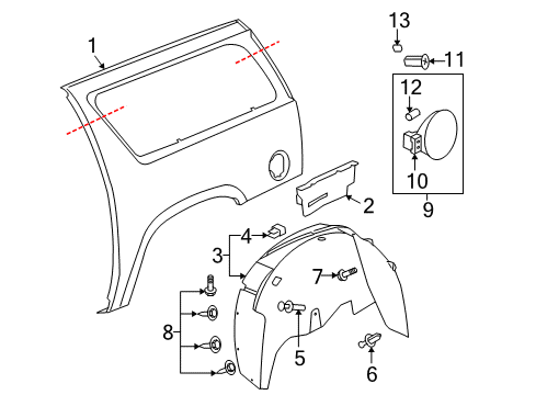 2013 GMC Yukon XL 2500 Quarter Panel & Components Fuel Door Diagram for 15940677