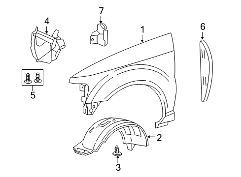 2009 Ford Explorer Sport Trac Fender & Components Liner Extension Diagram for 8A2Z-16D073-A