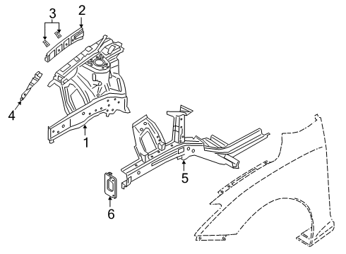 2020 Hyundai Veloster N Structural Components & Rails Bracket Assembly-Fender & Bumper Mounting Diagram for 64577-J3000