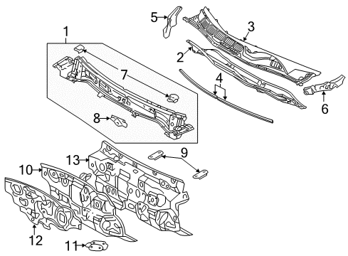 2006 Toyota Avalon Cowl Panel Sub-Assembly, Dash Diagram for 55101-07080