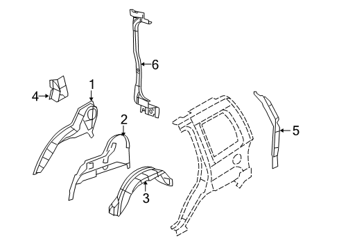 2012 Jeep Liberty Inner Structure - Quarter Panel Panel-Rear WHEELHOUSE Diagram for 57010088AA