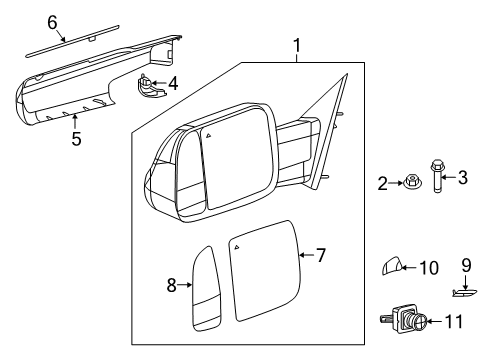 2019 Ram 1500 Outside Mirrors Outside Rearview Mirror Diagram for 68276476AE