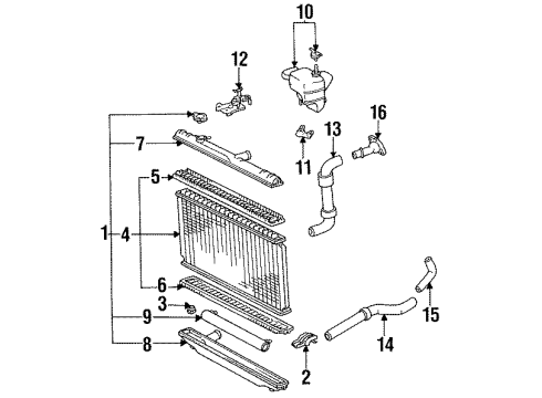 1994 Toyota Camry Cooling System, Radiator, Water Pump, Cooling Fan Radiator Assembly Diagram for 16410-AZ023