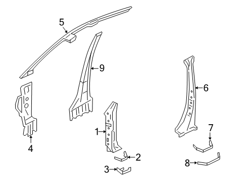 2018 Acura RDX Center Pillar, Hinge Pillar Pillar, Right Front (Upper) (Inner) Diagram for 64120-TX4-A50ZZ