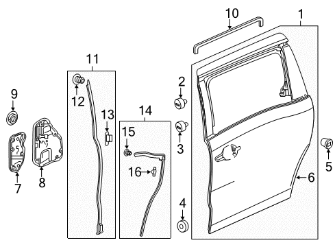 2021 Honda Odyssey Door & Components Seal Assy., R. FR. Slide Door Gap Diagram for 72812-THR-A11