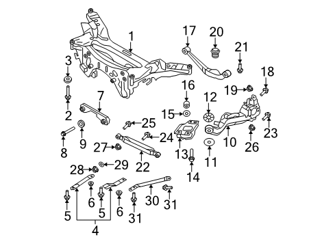 2015 Nissan Rogue Select Rear Suspension Components, Lower Control Arm, Upper Control Arm, Stabilizer Bar Bolt Diagram for 54459-1LA0C