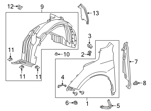 2021 Acura RDX Fender & Components Stay Right, Front Fender Diagram for 60213-TJB-A00ZZ