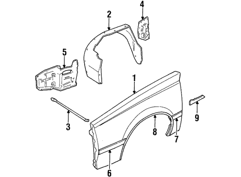 1985 Cadillac Cimarron Fender & Components, Exterior Trim Cable Asm Diagram for 14032070