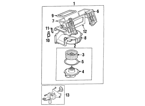 2001 Honda Passport Blower Motor & Fan Case Blower Unit Diagram for 8-94387-037-1