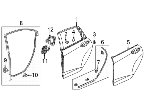 2022 Acura TLX Door & Components Skin, Right Rear Door Diagram for 67611-TGV-A00ZZ