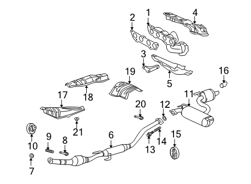 2002 Toyota Celica Exhaust Components, Exhaust Manifold Pipe Assembly Diagram for 17410-22070