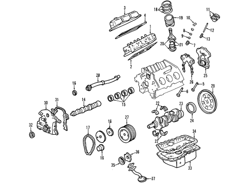 1995 Chevrolet Camaro Engine Parts, Mounts, Cylinder Head & Valves, Camshaft & Timing, Oil Pan, Oil Pump, Balance Shafts, Crankshaft & Bearings, Pistons, Rings & Bearings Lifter, Valve Diagram for 17121905