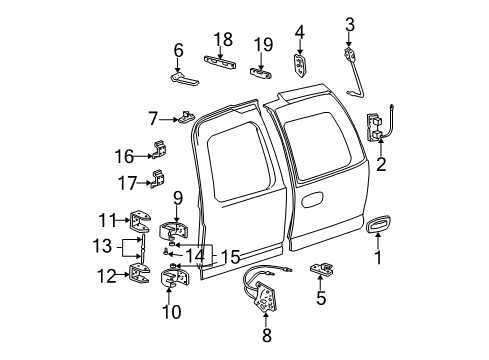 2003 GMC Yukon Back Door - Lock & Hardware Hinge Asm, Rear Door Upper (Dr Side) - RH Diagram for 12477498