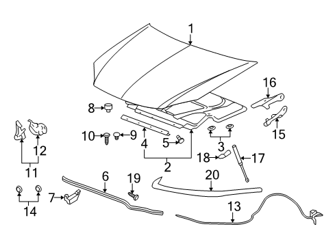 2005 Chevrolet Cobalt Hood & Components Strut Asm-Hood Diagram for 15246900