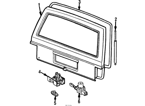 1989 Jeep Wagoneer Gate & Hardware Cylinder-Lift Door Support Diagram for 55075204