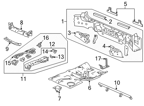 2014 Acura RDX Rear Body Panel, Floor & Rails Crossmember, Rear Floor Diagram for 65750-TX4-A00ZZ