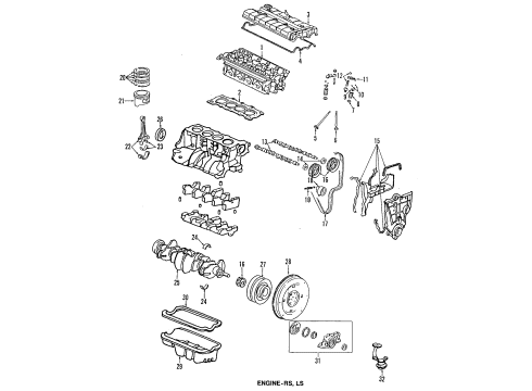 1995 Acura Integra Engine Parts, Mounts, Cylinder Head & Valves, Camshaft & Timing, Oil Pan, Oil Pump, Crankshaft & Bearings, Pistons, Rings & Bearings Camshaft, Exhaust Diagram for 14121-PR4-000