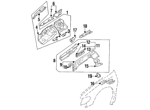 1996 Nissan Quest Structural Components & Rails Engine Mounting Bracket Member, Left Diagram for 75119-0B030