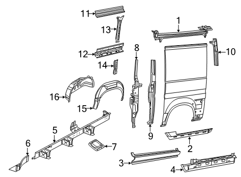 2018 Ram ProMaster 1500 Inner Structure - Side Panel REINFMNT-Center Pillar Diagram for 68207329AA