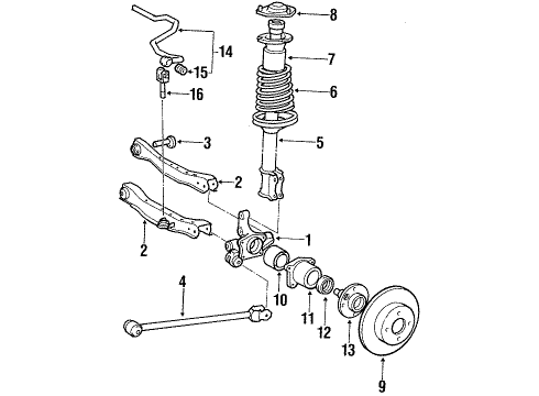 1987 Toyota Corolla Rear Suspension Components, Lower Control Arm, Upper Control Arm, Stabilizer Bar Brak Plate Sub-Assembly Diagram for 47044-12060