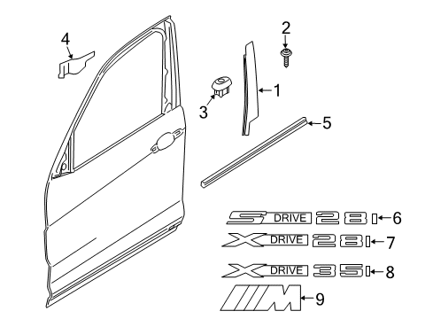2014 BMW X1 Exterior Trim - Front Door Finisher B-Pillar, Outer Right Diagram for 51332990312