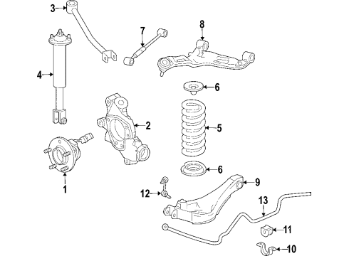 2009 Cadillac STS Rear Suspension Components, Lower Control Arm, Upper Control Arm, Ride Control, Stabilizer Bar Axle Bearing And Hub Assembly Diagram for 15819433